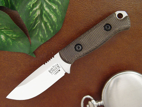 Bark River Knives: Pocket Bravo Fixed Blade Knife w/ Satin Blade & Green Canvas Micarta Handle