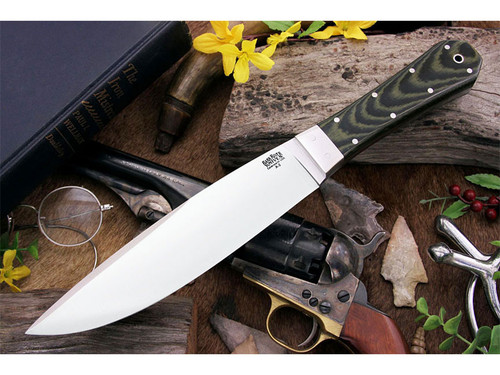 Bark River Knives: Rogue Bowie Fixed Blade Knife w/ Black & Green Linen Micarta Handle