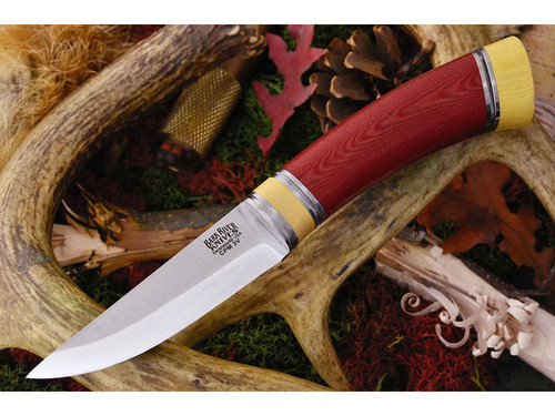 Bark River Knives: Scandi Fixed Blade Knife w/ Red Linen Micarta Handle With Ivory Micarta Spacer & Pommel