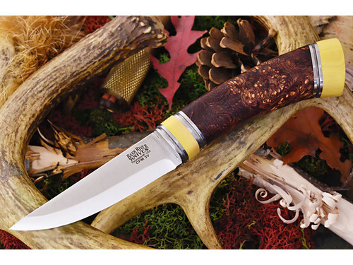 Bark River Knives: Scandi Fixed Blade Knife w/ Rosewood Burl Handle With Ivory Micarta Spacer & Pommel - 1