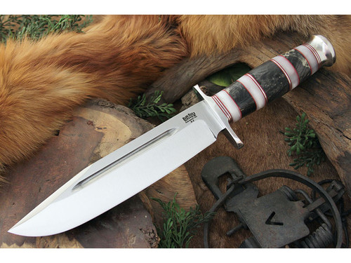 Bark River Knives: Teddy II, Fixed Blade Fixed Blade Knife w/ Black & Gold Maple Burl & White Pearl Kirinite Handle