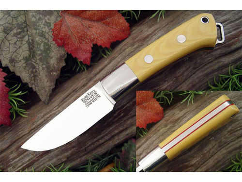 Bark River Knives: Woodland Special S35VN Fixed Blade Knife w/ Antique Ivory Micarta Handle with Red Liners