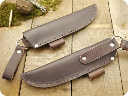 Battle Horse Knives #06 Pouch Style Dangler Sheath w/ Firesteel Loop, Dark Brown - Right Hand