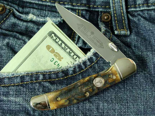 BOKER TREE BRAND: Folding Liner Lock Pocket Knife, Copperliner Stag w/ Genuine Sambar Stag Horn Handle