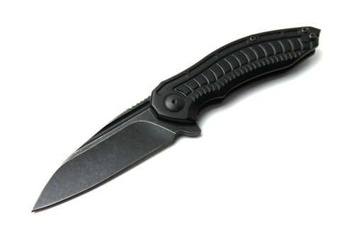 Brous Blades: Bionic 2.0 Folding Knife w/ Black Anodized Aluminum Handle & Black Acid Stonewash Finish Blade
