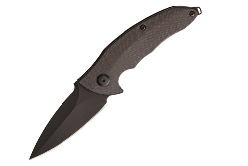 Brous Blades: Caliber Flipper Blackout Folding Knife w/ Carbon Fiber Handle & Black Finish Blade - Limited Edition
