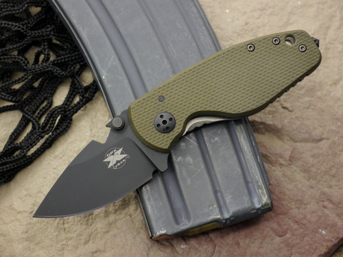 DPx Gear HEAT/F Folder - Black Blade - Textured Green G10 and Titanium Handle - Right Hand