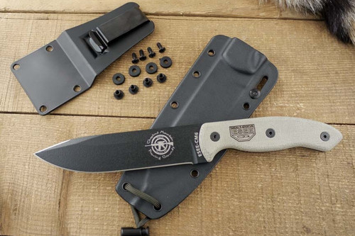 ESEE CM-6 (Terrill Hoffman) Black Plain Edge Fixed Blade w/ Green Canvas Micarta Handle, Black Kydex Sheath