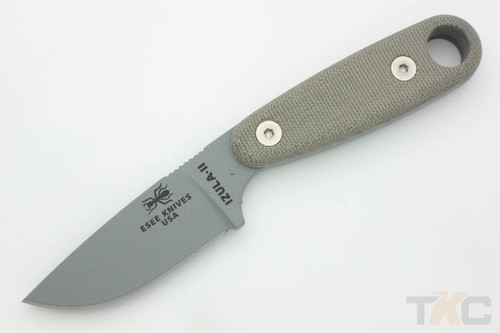 ESEE Izula II Fixed Blade Neck Knife with Gray Blade & Green Canvas Micarta Handle Scales