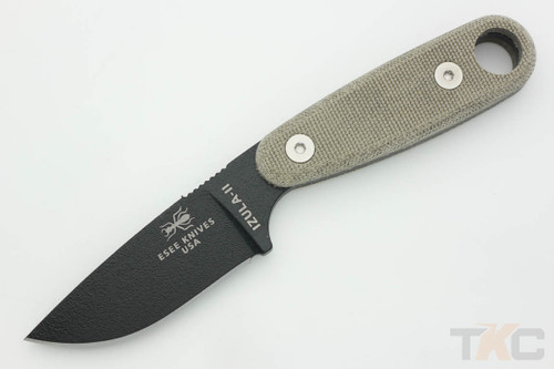 ESEE IZULA-II-B Fixed Blade Neck Knife with Black Blade & Green Canvas Micarta Handle Scales