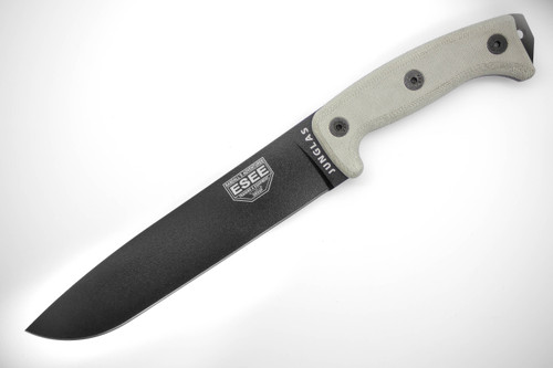 ESEE Junglas Knife Only (No Sheath), Black Plain Edge Fixed Blade & Green Canvas Micarta Handle