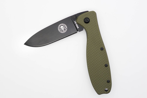 ESEE Knives/BRK: Zancudo Folding Knife, D2 Blade, Olive Drab FRN and Stainless Steel Handle - Black Blade