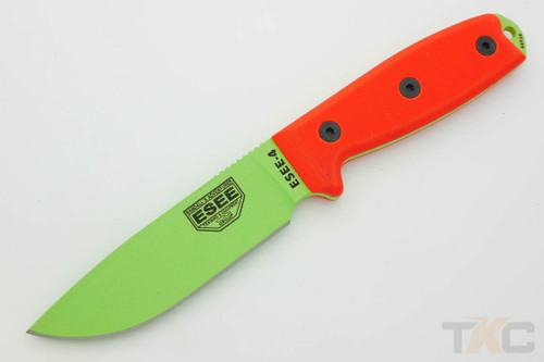 ESEE-4P-VG Venom Green Plain Edge Blade w/ Blaze Orange G10 Handle, Black Sheath