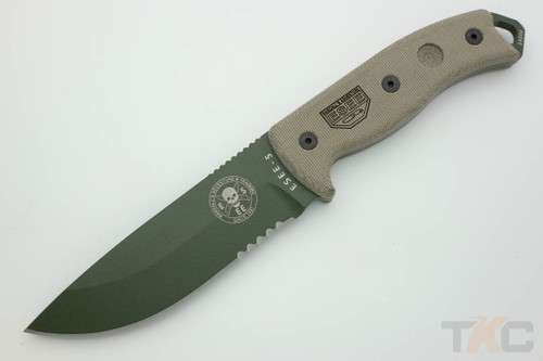 ESEE-5S-OD (Glass Breaker) OD Green Partially Serrated Fixed Blade w/ Green Canvas Micarta Handle, Black Kydex Sheath