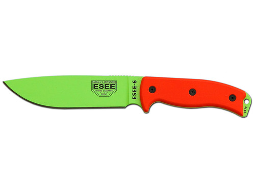 ESEE-6P-VG Venom Green Plain Edge Fixed Blade w/ Blaze Orange G10
