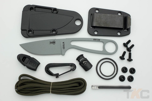 ESEE-Izula-G-KIT, Fixed Blade Neck Knife with Survival Kit - Gray