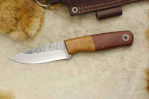 Fiddleback Forge, Andy Roy - Bush Hermit - Natural Canvas Micarta & Terracotta Burlap - Tapered Tang - Thick Natural Liners - 4