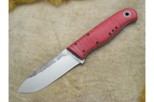Fiddleback Forge, Andy Roy - Bushcrafter - Dyed Maple Burl - Tapered Tang - Black and White Liners - 16