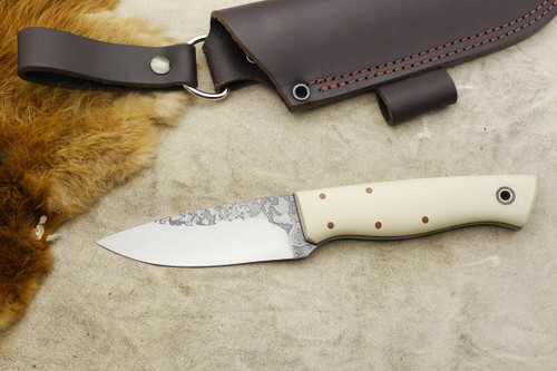 Fiddleback Forge, Andy Roy - Bushfinger - Ivory Micarta - Tapered Tang - Natural & Blue Liners - 15