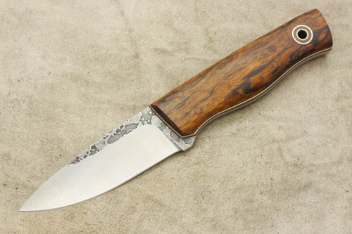Fiddleback Forge, Andy Roy - Bushnub II - What's It Wood - Flat Tang - Natural and White Liners - 1