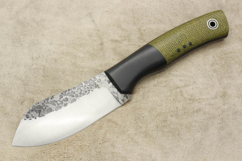 Fiddleback Forge, Andy Roy - Camp Muk - Evergreen Burlap and Black Canvas Micarta - Tapered Tang - Thick Black Liners - 2