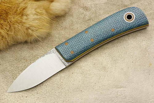Fiddleback Forge, Andy Roy - D. Humpback - Sapphire Burlap - Flat Tang - Natural and Yellow Liners - 1