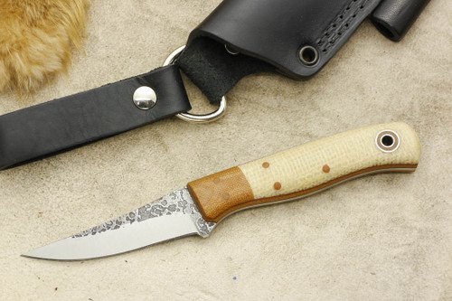 Fiddleback Forge, Andy Roy - F2 - Natural Canvas Micarta & Oatmeal Burlap - Flat Tang - Thick Natural Liners - 4