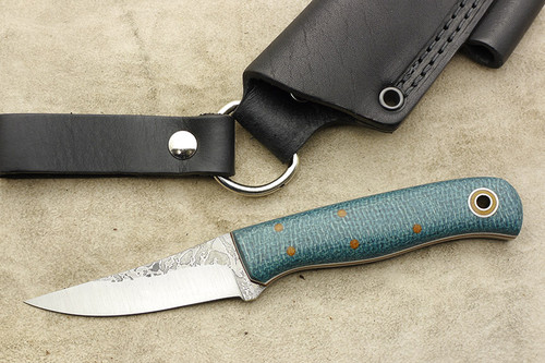 Fiddleback Forge, Andy Roy - F2 - Sapphire Burlap - Flat Tang - Natural & White Liners - 2