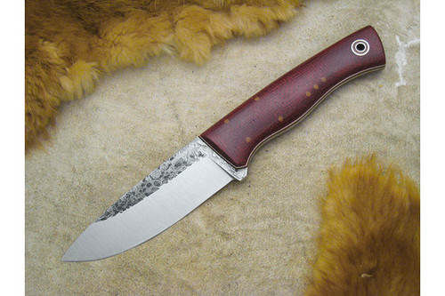 Fiddleback Forge, Andy Roy - Hunter - Ruby Burlap Handle - Tapered Tang - Natural and White Liners - 4