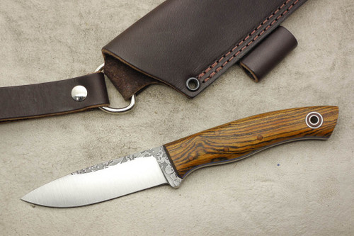 Fiddleback Forge, Andy Roy - Ladyfinger - Bocote - Tapered Tang - Natural & Blue Liners - 7