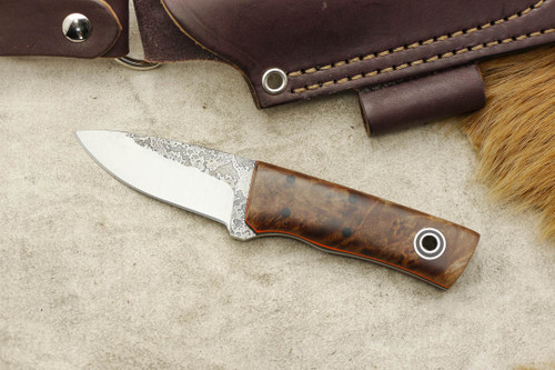 Fiddleback Forge, Andy Roy - Pocket Kephart - Maple Burl - Tapered Tang - Black & Orange Liners - 5