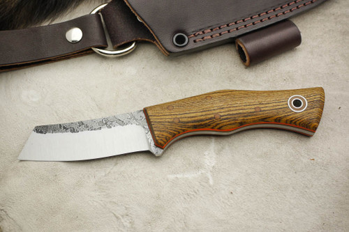 Fiddleback Forge, Andy Roy Custom Rebel Fixed Blade (Flat Tang) Knife w/ Bocote Handle & Thick Natural & Thin Orange Liners - 1