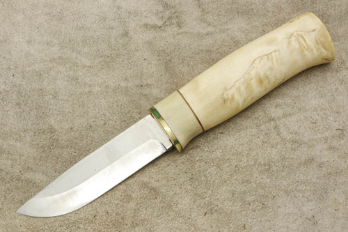 Karesuando Kniven 3507 Moose Special - Fixed Blade Knife - Natural Curly Birch and Reindeer Antler Handle - 3.25" 12C27 Stainless Steel Blade - 1