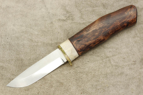Karesuando Kniven 3508 Wilderness Exclusive - Fixed Blade Knife - Oiled Curly Birch and Reindeer Antler Handle - 3.25" 12C27 Stainless Steel Blade - 1