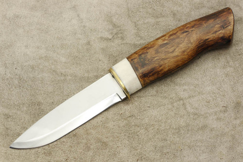 Karesuando Kniven 3509 Boar Exclusive - Fixed Blade Knife - Oiled Curly Birch and Reindeer Antler Handle - 3.75" 12C27 Stainless Steel Blade - 1