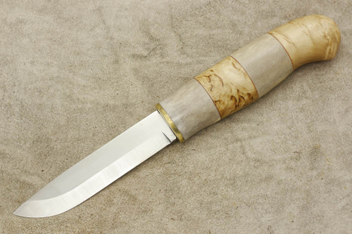 Karesuando Kniven 3524 Willow Grouse - Fixed Blade Knife - Oiled Curly Birch and Reindeer Antler Handle - 3.875" 12C27 Stainless Steel Blade - 2