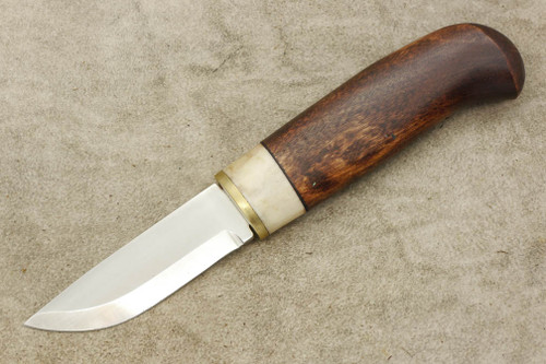 Karesuando Kniven 3537 Giron - Fixed Blade Knife - Oiled Curly Birch and Reindeer Antler Handle - 2.75" 12C27 Stainless Steel Blade - 1