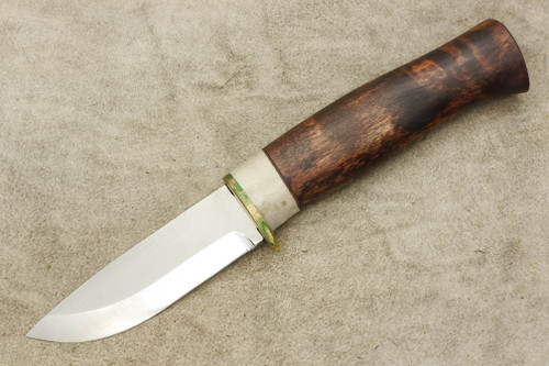 Karesuando Kniven 3572 Hunter 8 - Fixed Blade Knife - Oiled Curly Birch and Reindeer Antler Handle - 3.25" 12C27 Stainless Steel Blade - 2