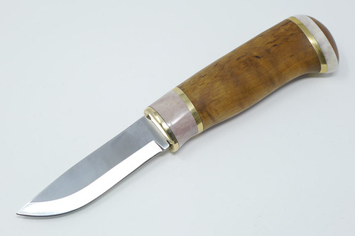 Karesuando Kniven 4040 Hieno Curly Birch - Fixed Blade Knife - Brown Curly Birch Handle - 3.25" 12C27 Stainless Steel Blade - 2