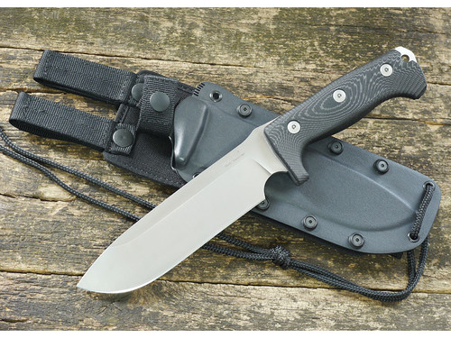 LionSteel Knives Hunter M7 MS, Fixed Blade Outdoor Knife w/ Textured Black Micarta Handle & Satin Blade