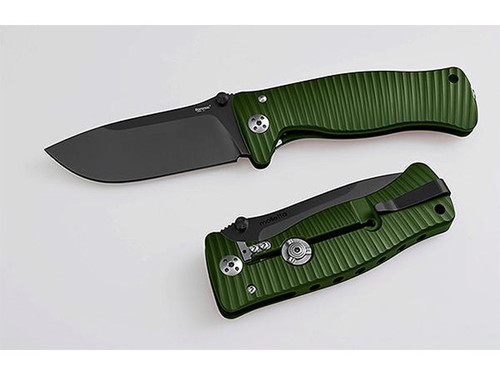 LionSteel Knives SR1 Original SR1A-GB, Folding Pocket Knife w/ Green Textured Monolithic Aluminum Frame/Handle & Black Oxide Coated Blade