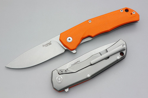 LionSteel Knives T.R.E. Three Rapid Exchange Folding Pocket Knife w/ Gray Textured Titanium & Orange Textured G10 Frame/Handle