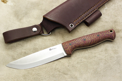 LT Wright Knives - Forest Trail - CPM 3V Steel - Scandi Grind - Drop Point - Maroon Houndstooth Handle - Black Micarta Pins - Matte Finish