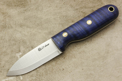 LT Wright Knives Bushbaby - Scandi Grind - A2 Steel - Blue Curly Maple - Black Liners - Matte Finish - 4 / FREE BLACK LINERS!