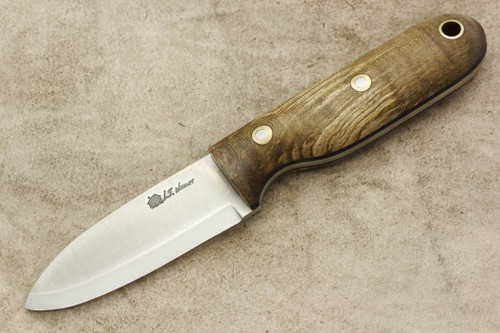 LT Wright Knives Bushbaby - Scandi Grind - Dark Curly Maple - Black Liners - Matte Finish - 5 / FREE BLACK LINERS!