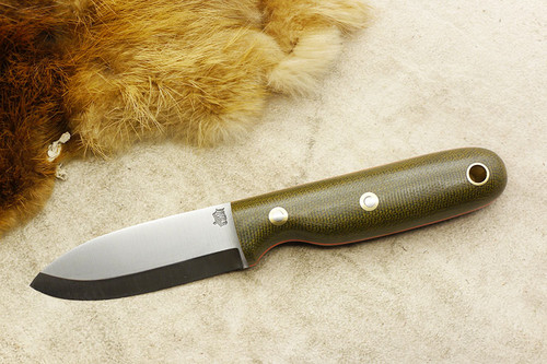 LT Wright Knives Bushbaby - Scandi Grind - Green Canvas Micarta - Orange Liners