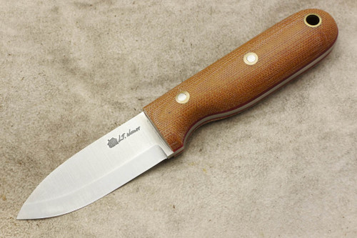 LT Wright Knives Bushbaby - Scandi Grind - Natural Canvas Micarta - Red Liners - Matte Finish