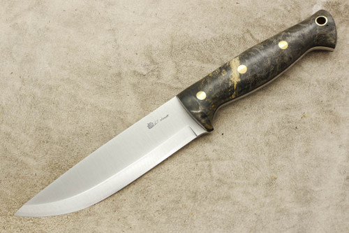 LT Wright Knives Forest Trail - A2 Steel - Scandi Grind - Buckeye Burl - Brass Corby Bolts - Matte Finish - 3 / FREE Black Liners!