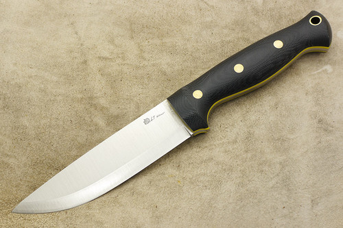 LT Wright Knives Forest Trail - AEB-L Stainless Steel - Scandi Grind - Black Canvas Micarta Handle - Yellow Liners - Brass Corby Bolts - Matte Finish