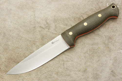 LT Wright Knives Forest Trail - AEB-L Steel - Saber Grind - Green Canvas Micarta - Orange Liners - Brass Corby Bolts - Matte Finish
